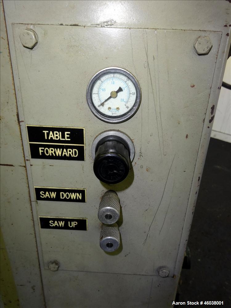 Used Conair Jetro Gatto Cut-Off Saw, Model UC-4-18. Approximate 16" diameter cutting blade. 18" Travel, 4-1/2" O.D. capacity with a 25" maximum cut length. Driven by a 1hp, 3/60/208-230/460 volt, 345...