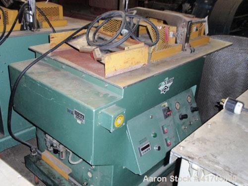 Used Conair Metaplast Traveling Cut Off Saw, Model MST-6. Up acting blade, 15.5" traveling table. Top hold down. Pipe capacity 6" diameter, profile cross section 4" high x 12.5’' wide. Approximate 12...