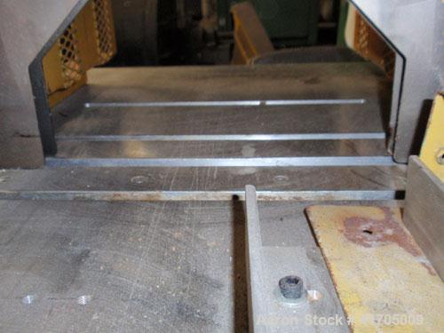 Used Conair Metaplast Traveling Cut Off Saw, Model MST-6. Up acting blade, 15.5" traveling table. Top hold down. Pipe capacity 6" diameter, profile cross section 4" high x 12.5’' wide. Approximate 12...