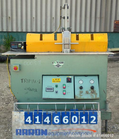 Used Conair Air Traveling Cut Off Saw, Model MST-8-L-R. Approximate 18" diameter up acting blade, traveling table. Top air operated hold down. Driven by an approximate 3 hp motor. Includes a Durant p...
