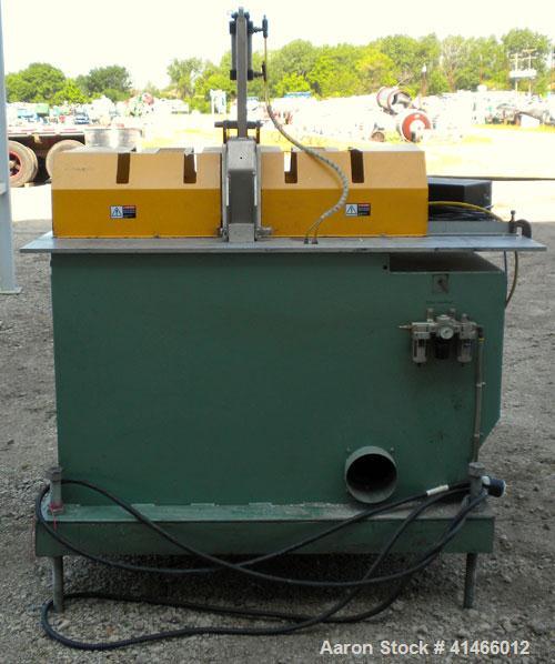 Used Conair Air Traveling Cut Off Saw, Model MST-8-L-R. Approximate 18" diameter up acting blade, traveling table. Top air operated hold down. Driven by an approximate 3 hp motor. Includes a Durant p...