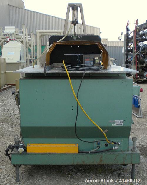 Used Conair Air Traveling Cut Off Saw, Model MST-8-L-R. Approximate 18" diameter up acting blade, traveling table. Top air operated hold down. Driven by an approximate 3 hp motor. Includes a Durant p...