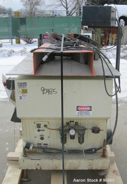 USED: Conair traveling cut off saw, model MST-6. Upacting saw blade. Approximate 32" x 52" traveling table. Top air operated hold down. Driven by an approximate 3 hp motor. Includes a dust collector ...