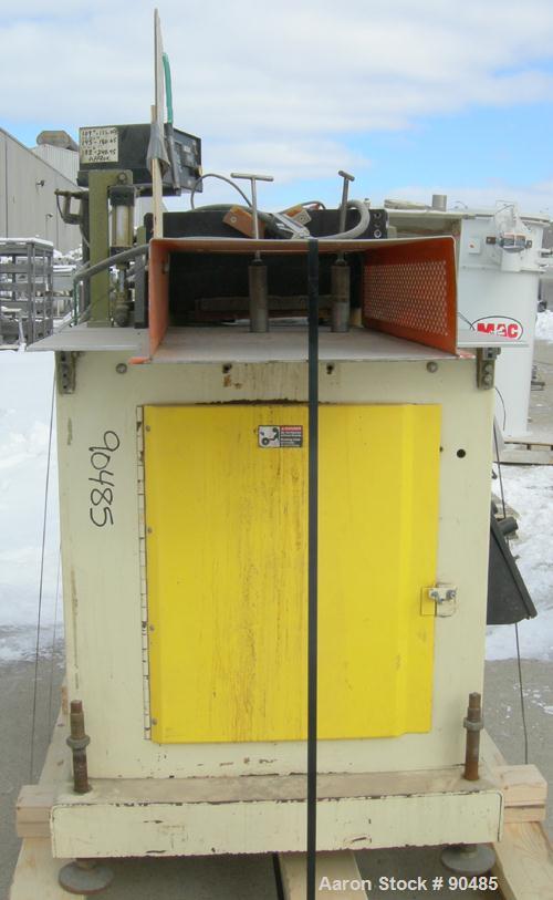 USED: Conair traveling cut off saw, model MST-6. Upacting saw blade. Approximate 32" x 52" traveling table. Top air operated hold down. Driven by an approximate 3 hp motor. Includes a dust collector ...