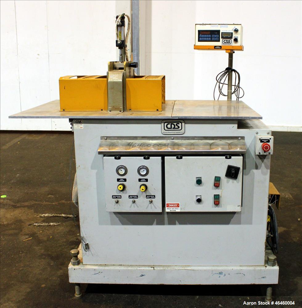 Used CDS Traveling Cut-off Saw, Model CTS 6.5-13D. Up acting blade, 18" AC traveling table. Top hold down. Profile cut cross section 3.5" high x 13" wide. Maximum O.D. 6.7". Blade rpm 2156. Blade dri...