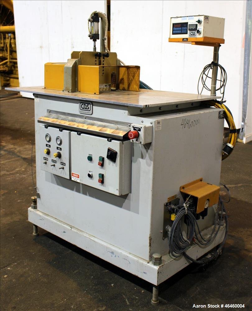 Used CDS Traveling Cut-off Saw, Model CTS 6.5-13D. Up acting blade, 18" AC traveling table. Top hold down. Profile cut cross section 3.5" high x 13" wide. Maximum O.D. 6.7". Blade rpm 2156. Blade dri...
