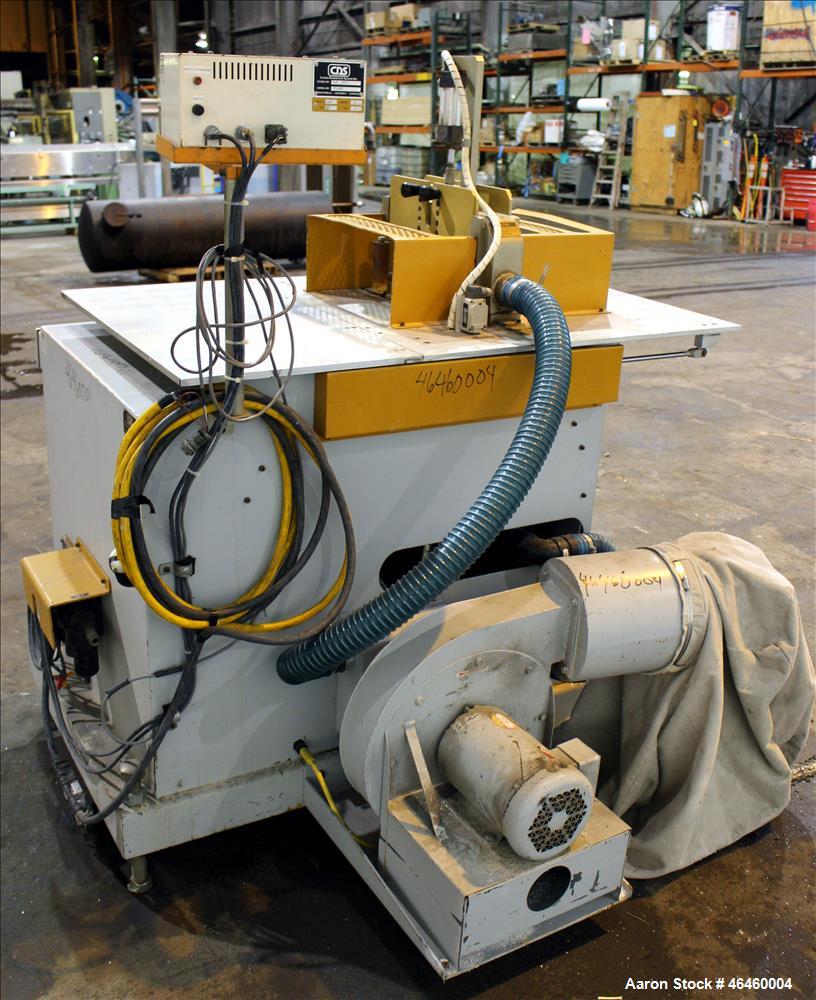 Used CDS Traveling Cut-off Saw, Model CTS 6.5-13D. Up acting blade, 18" AC traveling table. Top hold down. Profile cut cross section 3.5" high x 13" wide. Maximum O.D. 6.7". Blade rpm 2156. Blade dri...