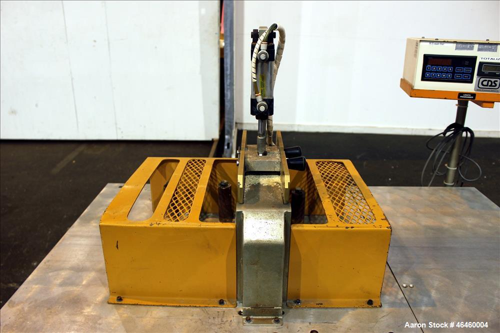 Used CDS Traveling Cut-off Saw, Model CTS 6.5-13D. Up acting blade, 18" AC traveling table. Top hold down. Profile cut cross section 3.5" high x 13" wide. Maximum O.D. 6.7". Blade rpm 2156. Blade dri...