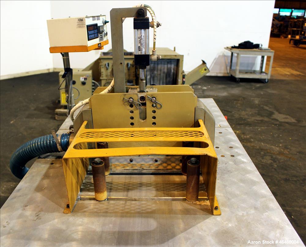Used CDS Traveling Cut-off Saw, Model CTS 6.5-13D. Up acting blade, 18" AC traveling table. Top hold down. Profile cut cross section 3.5" high x 13" wide. Maximum O.D. 6.7". Blade rpm 2156. Blade dri...