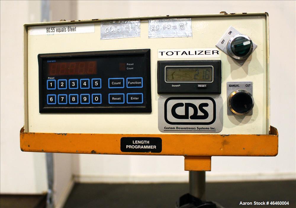 Used CDS Traveling Cut-off Saw, Model CTS 6.5-13D. Up acting blade, 18" AC traveling table. Top hold down. Profile cut cross section 3.5" high x 13" wide. Maximum O.D. 6.7". Blade rpm 2156. Blade dri...
