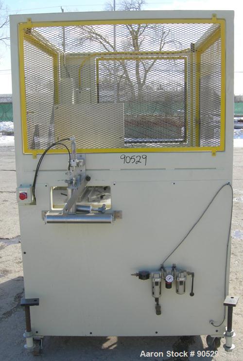 Used: Extrusion Services Inc. traveling saw, model Servo Boost. Approximately 16" diameter down acting blade, driven by a 3hp,3/60/230/460 volt, 3500 rpm motor.