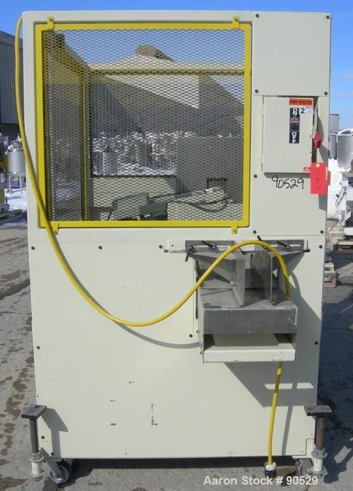 Used: Extrusion Services Inc. traveling saw, model Servo Boost. Approximately 16" diameter down acting blade, driven by a 3hp,3/60/230/460 volt, 3500 rpm motor.