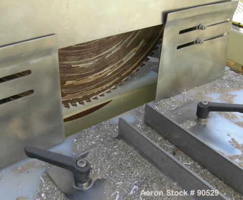 Used: Extrusion Services Inc. traveling saw, model Servo Boost. Approximately 16" diameter down acting blade, driven by a 3hp,3/60/230/460 volt, 3500 rpm motor.