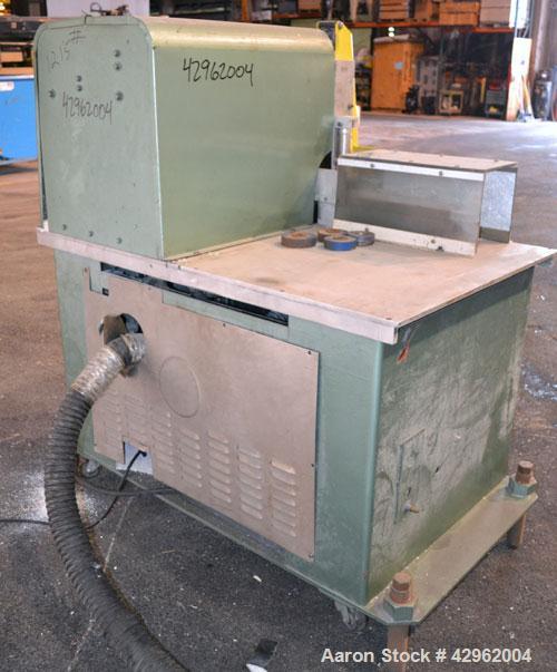 Used Gatto Traveling Center Arm Saw, Model OPS-7-24. 20 Diameter blade, 24 table travel, 7 O.D. capacity, maximum 12 cuts per minute. Driven by a 3hp, 3/60/208-230/460 volt, 1725 rpm motor. Mounted o...