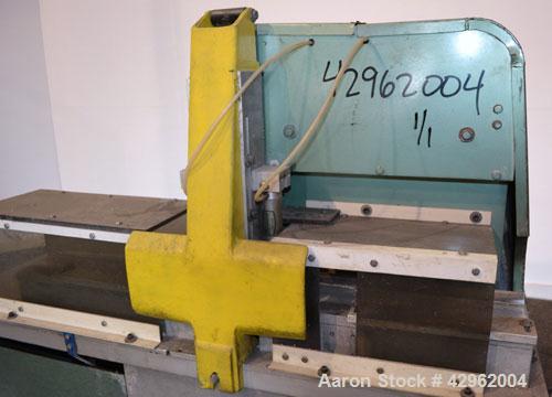 Used Gatto Traveling Center Arm Saw, Model OPS-7-24. 20 Diameter blade, 24 table travel, 7 O.D. capacity, maximum 12 cuts per minute. Driven by a 3hp, 3/60/208-230/460 volt, 1725 rpm motor. Mounted o...