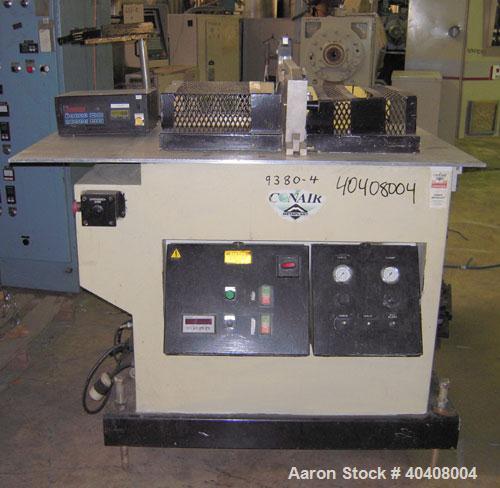Used Conair Metaplast model MST6-L up cut air traveling saw able to handle up to 7" high x 13" wide profiles. 18" diameter blade is driven by a 3 hp motor. Rated to 20 cuts per minute. 18" of table t...