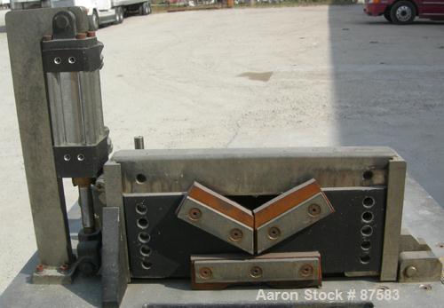 Used Metaplast Air Traveling Cut Off Saw, Model MST-4. Top air operated hold down. Requires motor and saw blade.