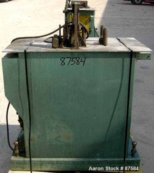 Used Metaplast Air Traveling Cut Off Saw, Model MST-4. 12" Diameter up acting blade, traveling table. Top air operated hold down. Driven by an approximate 3 hp, 575 volt motor.
