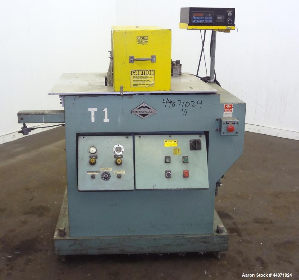 Used Metaplast Traveling Cut Off Saw, Model MST-6.  Approximately 18" diameter up acting saw blade, 15.5" traveling table, pneumatic top hold down.  Pipe capacity 6" diameter.  Profile cross section ...