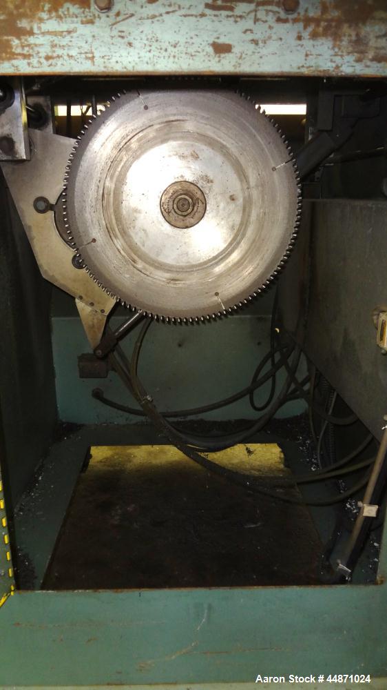 Used Metaplast Traveling Cut Off Saw, Model MST-6.  Approximately 18" diameter up acting saw blade, 15.5" traveling table, pneumatic top hold down.  Pipe capacity 6" diameter.  Profile cross section ...