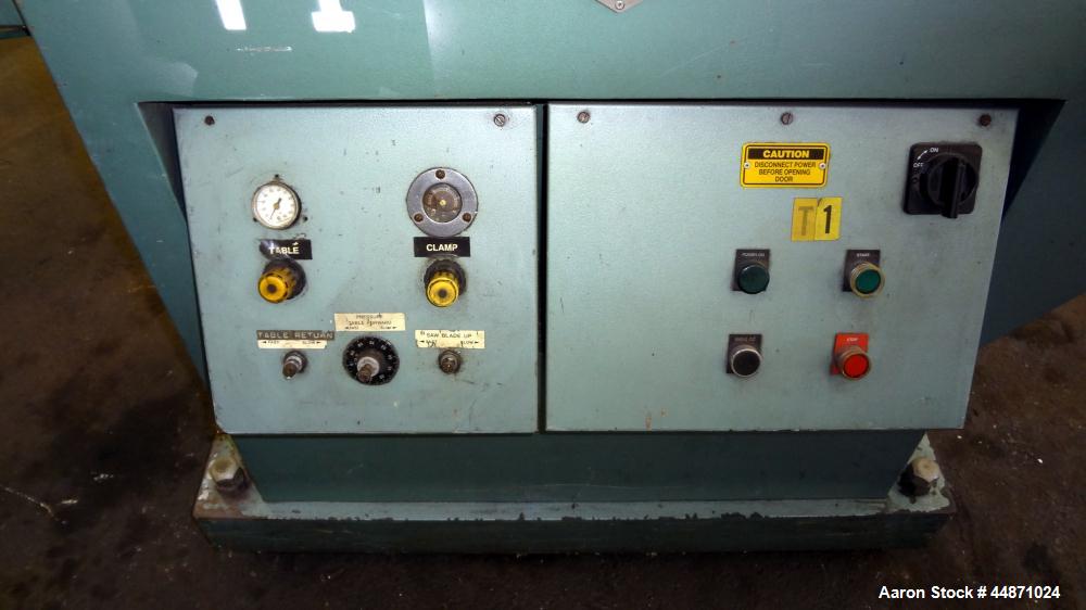 Used Metaplast Traveling Cut Off Saw, Model MST-6.  Approximately 18" diameter up acting saw blade, 15.5" traveling table, pneumatic top hold down.  Pipe capacity 6" diameter.  Profile cross section ...