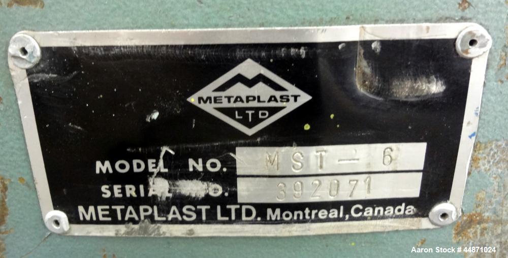 Used Metaplast Traveling Cut Off Saw, Model MST-6.  Approximately 18" diameter up acting saw blade, 15.5" traveling table, pneumatic top hold down.  Pipe capacity 6" diameter.  Profile cross section ...