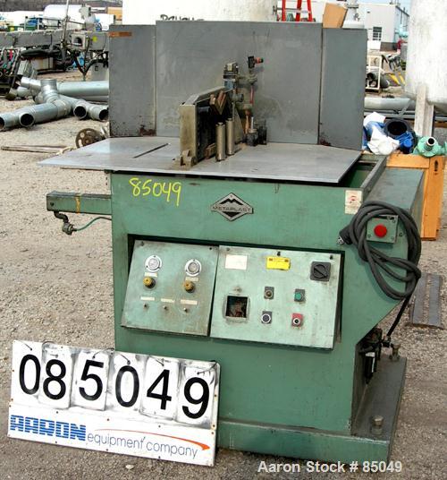 USED: Metaplast air traveling cut off saw, model MST-6. 18" diameter up acting blade. Traveling table. Top air operated hold down. Driven by an approximately 5 hp motor.