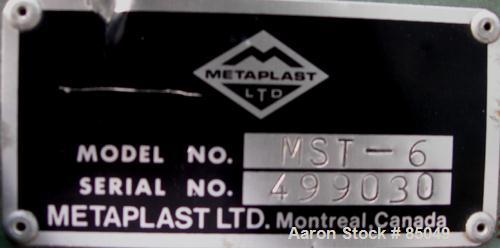 USED: Metaplast air traveling cut off saw, model MST-6. 18" diameter up acting blade. Traveling table. Top air operated hold down. Driven by an approximately 5 hp motor.