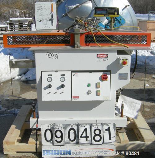 USED: Metaplas traveling cut off saw, model MST-6. Upacting saw blade. Approximate 32" x 52" traveling table. Top air operated hold down. Driven by an approximate 3 hp motor. Includes a dust collecto...