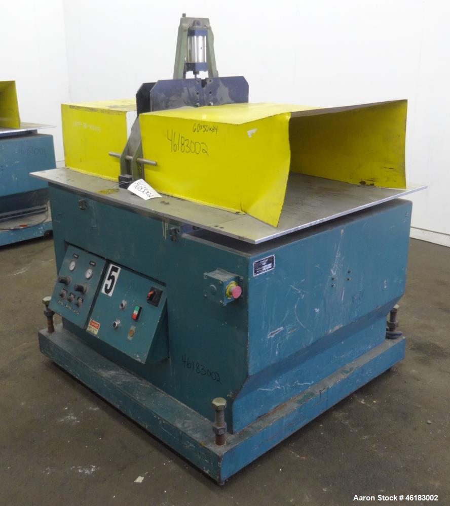 Used Metaplast Air Traveling Cut Off Saw, Model MST8. Approximately 18" diameter up acting blade (blade required), 58" long x 42" wide traveling table. Top air operated hold down. Driven by 5 hp, 3/6...
