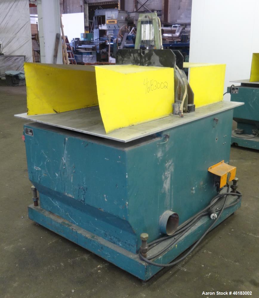 Used Metaplast Air Traveling Cut Off Saw, Model MST8. Approximately 18" diameter up acting blade (blade required), 58" long x 42" wide traveling table. Top air operated hold down. Driven by 5 hp, 3/6...