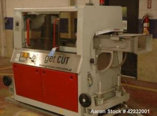 Used Greiner Traveling Cut Off Saw, Model GET CUT S/500. Approximate 18’’ diameter blade, 320 x 140 maximum profile width and height range. Servo driven, 3kw, 230 volt motor. Built 2006.