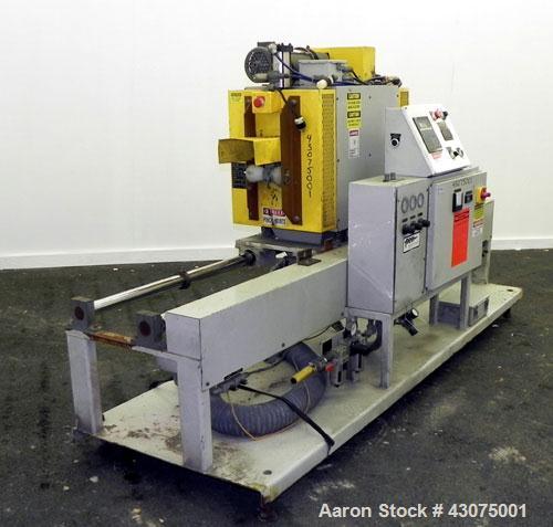 Used PEM/Plastics Extrusion Machinery Traveling Rotary Saw, Model 730/4, Carbon Steel. Designed to cut pipe in the 1/2’’ to 4” size range, 68’’ travel length. Pneumatic clamp downs. Blade and rotatin...