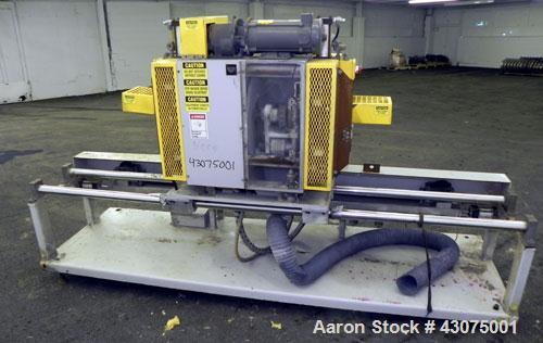 Used PEM/Plastics Extrusion Machinery Traveling Rotary Saw, Model 730/4, Carbon Steel. Designed to cut pipe in the 1/2’’ to 4” size range, 68’’ travel length. Pneumatic clamp downs. Blade and rotatin...