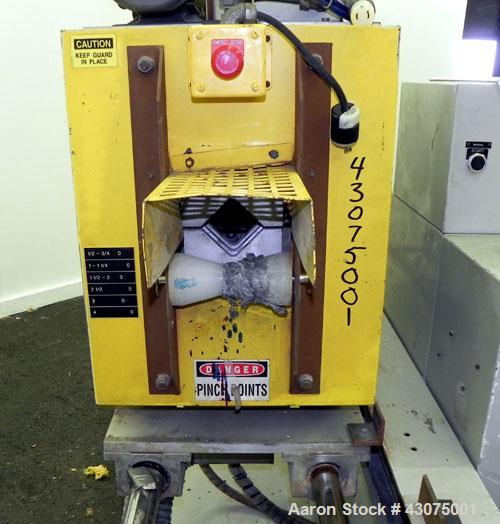 Used PEM/Plastics Extrusion Machinery Traveling Rotary Saw, Model 730/4, Carbon Steel. Designed to cut pipe in the 1/2’’ to 4” size range, 68’’ travel length. Pneumatic clamp downs. Blade and rotatin...