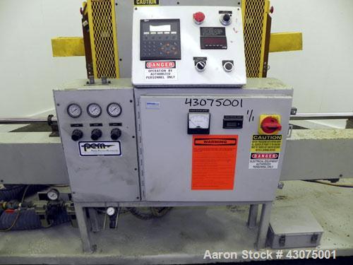 Used PEM/Plastics Extrusion Machinery Traveling Rotary Saw, Model 730/4, Carbon Steel. Designed to cut pipe in the 1/2’’ to 4” size range, 68’’ travel length. Pneumatic clamp downs. Blade and rotatin...