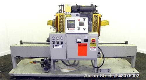 Used PEM/Plastics Extrusion Machinery Traveling Rotary Saw, Model 730/4, Carbon Steel. Designed to cut pipe in the 1/2’’ to 4” size range, 68’’ travel length. Pneumatic clamp downs. Blade and rotatin...