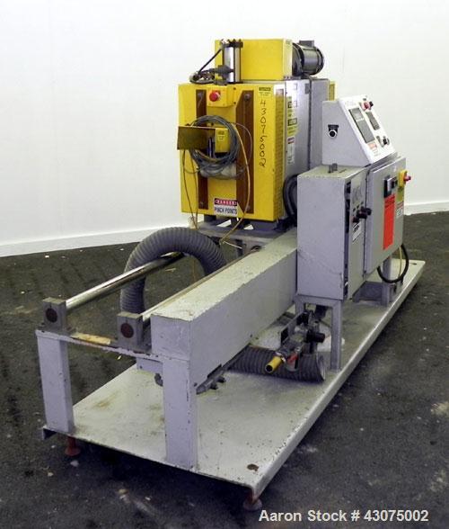 Used PEM/Plastics Extrusion Machinery Traveling Rotary Saw, Model 730/4, Carbon Steel. Designed to cut pipe in the 1/2’’ to 4” size range, 68’’ travel length. Pneumatic clamp downs. Blade and rotatin...