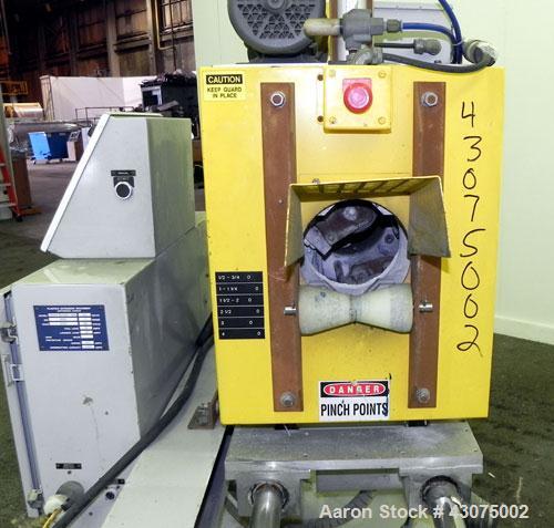 Used PEM/Plastics Extrusion Machinery Traveling Rotary Saw, Model 730/4, Carbon Steel. Designed to cut pipe in the 1/2’’ to 4” size range, 68’’ travel length. Pneumatic clamp downs. Blade and rotatin...