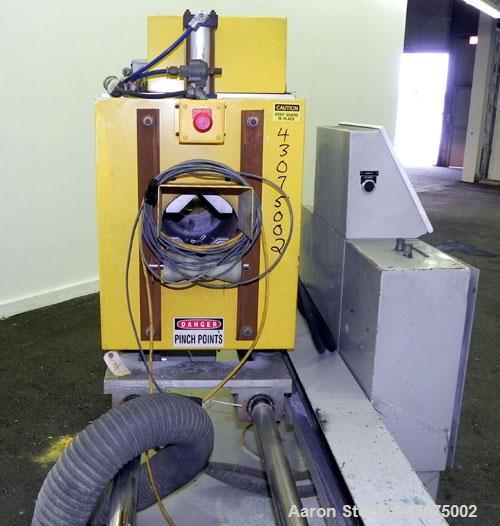 Used PEM/Plastics Extrusion Machinery Traveling Rotary Saw, Model 730/4, Carbon Steel. Designed to cut pipe in the 1/2’’ to 4” size range, 68’’ travel length. Pneumatic clamp downs. Blade and rotatin...