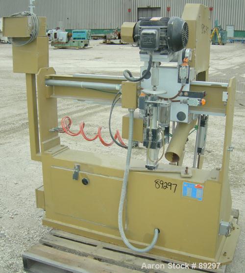 USED: Royal Machine traveling cut off chop saw, model 101. Approximate 14" diameter blade, pneumatically adjustable hold downs. Approximate 24" saw travel. Driven by a 2 hp, 3/60/575 volt, 3460 rpm m...