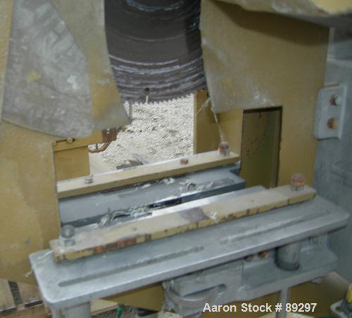USED: Royal Machine traveling cut off chop saw, model 101. Approximate 14" diameter blade, pneumatically adjustable hold downs. Approximate 24" saw travel. Driven by a 2 hp, 3/60/575 volt, 3460 rpm m...