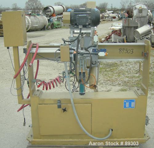 USED: Royal Machine traveling cut off chop saw, model 101. Approximate 14" diameter blade, pneumatically adjustable hold downs. Approximate 24" saw travel. Driven by a 2 hp, 3/60/575 volt, 3480 rpm m...