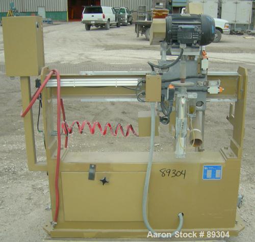 USED: Royal Machine traveling cut off chop saw, model 101. Approximate 14" diameter blade, pneumatically adjustable hold downs. Approximate 24" saw travel. Driven by a 2 hp, 3/60/575 volt, 3480 rpm m...