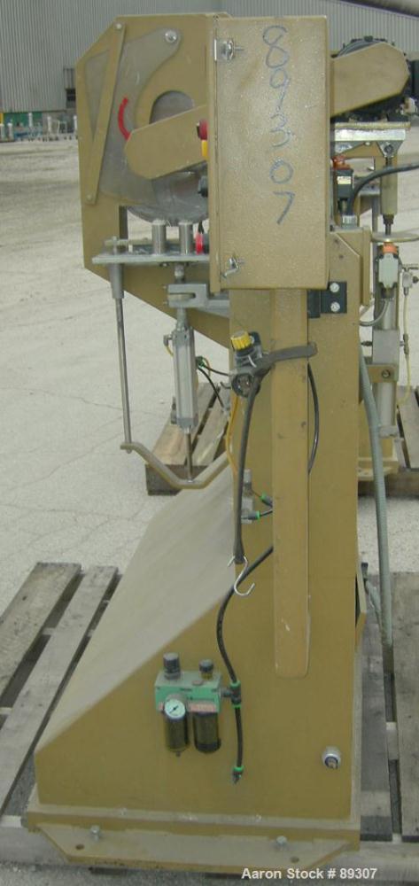 Used Royal Machine Traveling Cut Off Chop Saw, Model 101. Approximate 14" diameter blade, pneumatically adjustable hold downs. Approximate 24" saw travel. Driven by a 2 hp, 3/60/575 volt, 3450 rpm mo...