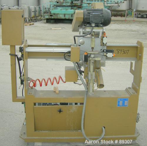 Used Royal Machine Traveling Cut Off Chop Saw, Model 101. Approximate 14" diameter blade, pneumatically adjustable hold downs. Approximate 24" saw travel. Driven by a 2 hp, 3/60/575 volt, 3450 rpm mo...