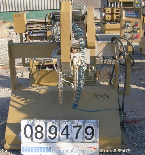 USED: Royal Machine traveling cut off chop saw, model 101. Approximate 14" diameter blade, pneumatically adjustable hold downs, approximate 24" saw travel. Driven by a 2 hp, 3/60/575 volt, 3495 rpm m...