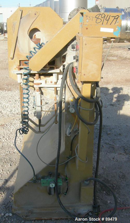 USED: Royal Machine traveling cut off chop saw, model 101. Approximate 14" diameter blade, pneumatically adjustable hold downs, approximate 24" saw travel. Driven by a 2 hp, 3/60/575 volt, 3495 rpm m...