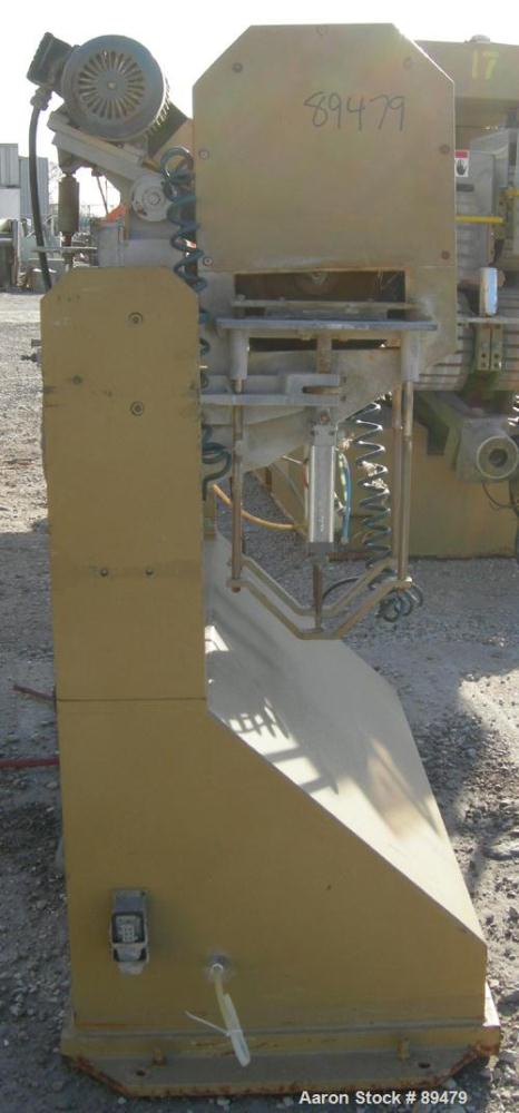 USED: Royal Machine traveling cut off chop saw, model 101. Approximate 14" diameter blade, pneumatically adjustable hold downs, approximate 24" saw travel. Driven by a 2 hp, 3/60/575 volt, 3495 rpm m...