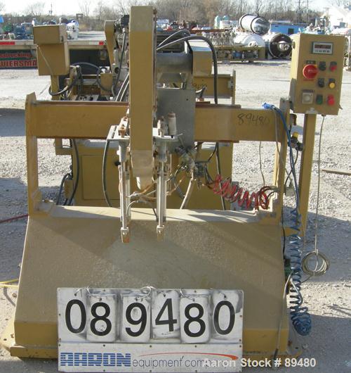 Used Royal Machine Traveling Cut Off Chop Saw, Model 101. Approximate 14" diameter blade, pneumatically adjustable hold downs, approximate 24" saw travel. Driven by a 2 hp, 3/60/575 volt, 3495 rpm mo...